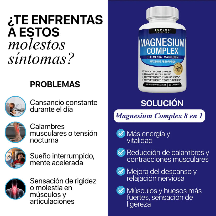 Magnesio 8 en 1: Un solo suplemento, 8 beneficios que transforman tu vida.