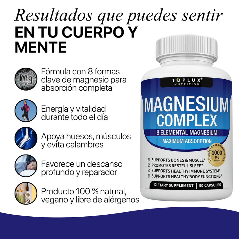 Magnesio 8 en 1: Un solo suplemento, 8 beneficios que transforman tu vida.