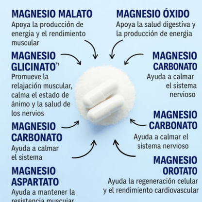 Magnesio 8 en 1: Un solo suplemento, 8 beneficios que transforman tu vida.